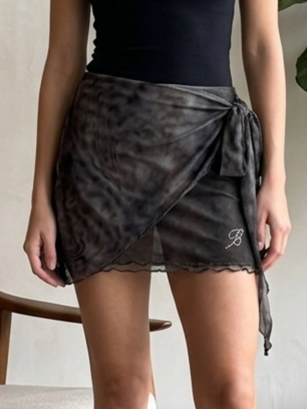 Iridescent Wrap Blumarine Black Gray Olive Mesh Mini Skirt Size S Small